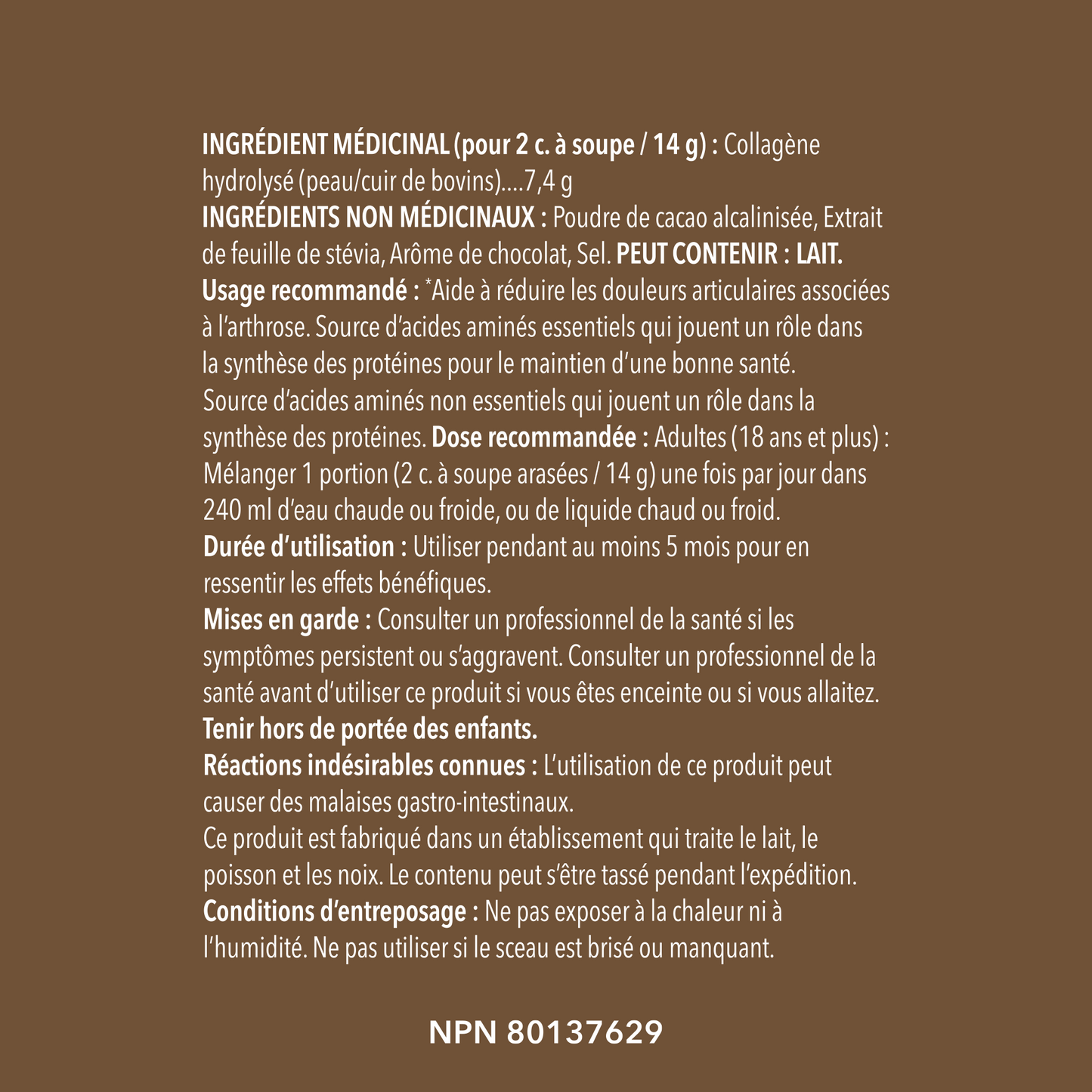 Chocolate Collagen Peptides 275g - Chocolate