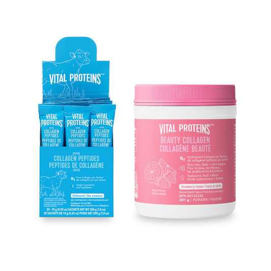 Beauty and Bovine Collagen Stick Pack Box and Can